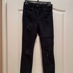 Topshop Petite Black Distressed Skinny Jeans
